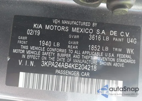 2019 Kia Rio S from USA, damaged, VIN 3KPA24AB4KE204218